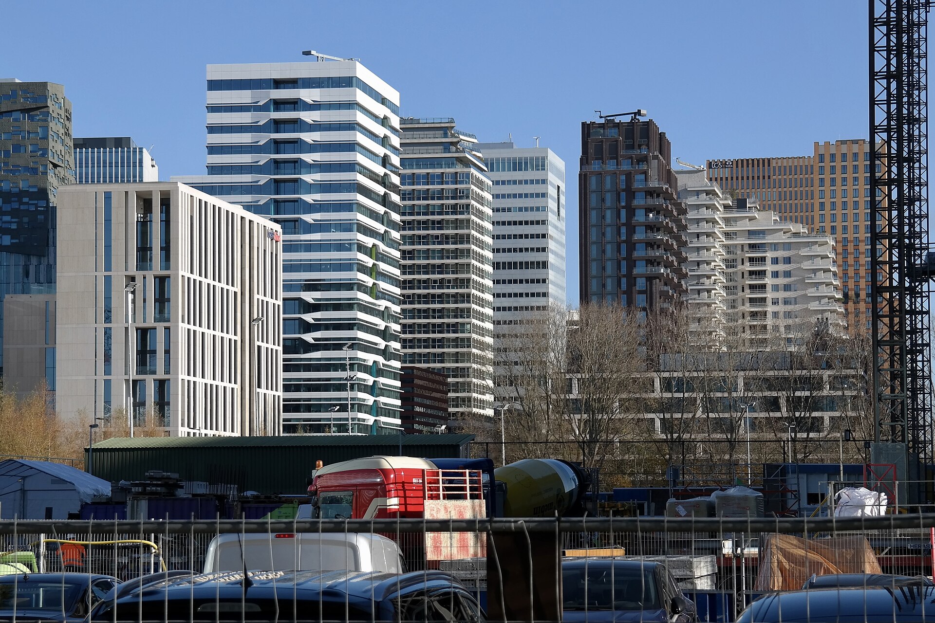 Skyline van de Zuidas in Amsterdam